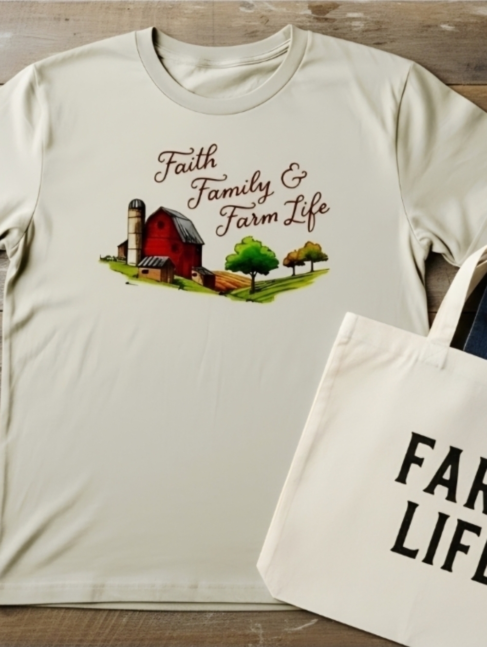 Faith Family & Farm Life Tee • Red Barn Graphic Shirt • Country Living Top